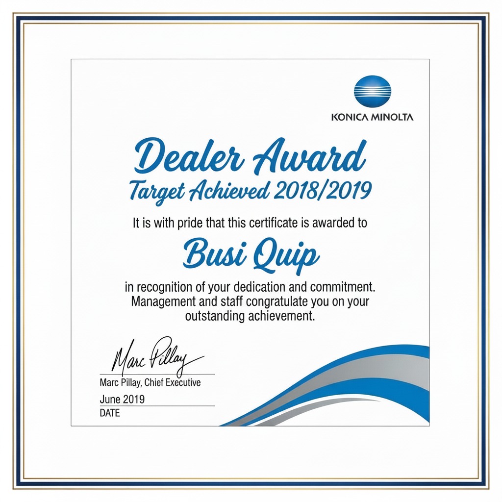 Konica Minolta Dealer Award — Target Achieved 2018/2019
