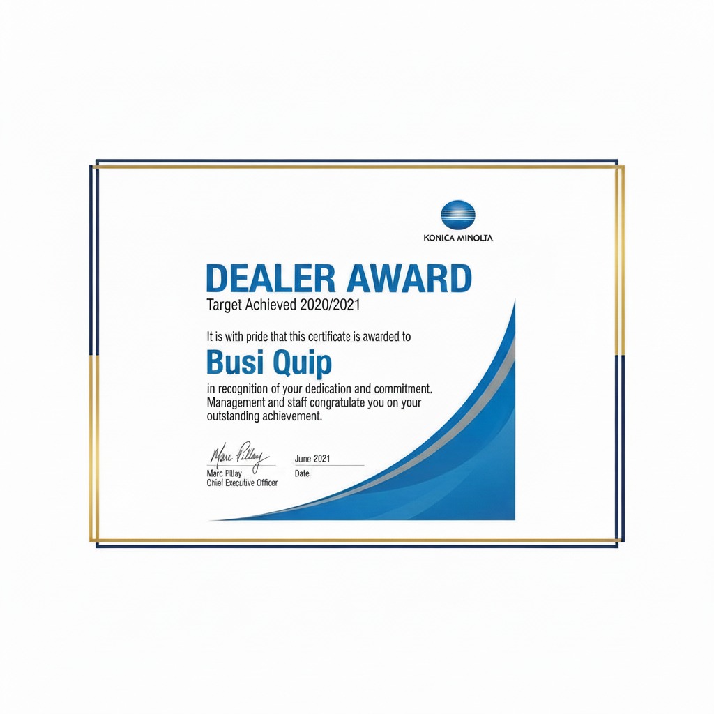 Konica Minolta Dealer Award — Target Achieved 2020/2021