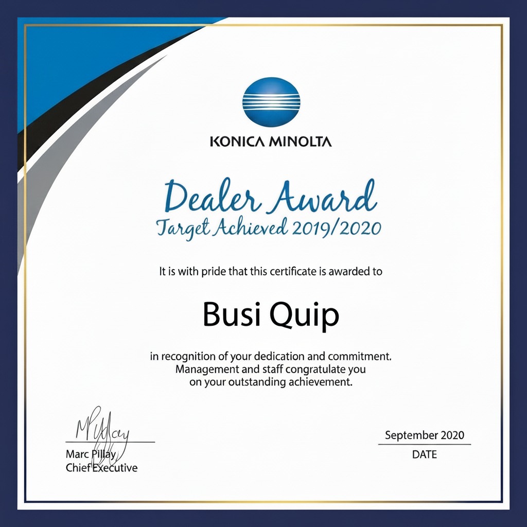 Konica Minolta Dealer Award — Target Achieved 2019/2020