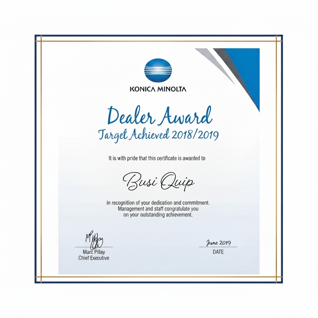 Konica Minolta Dealer Award — Target Achieved 2018/2019